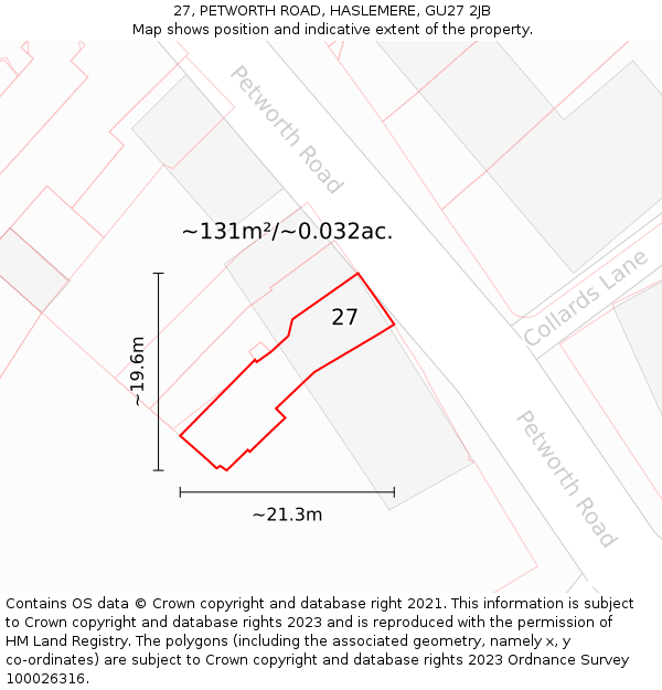 27, PETWORTH ROAD, HASLEMERE, GU27 2JB: Plot and title map