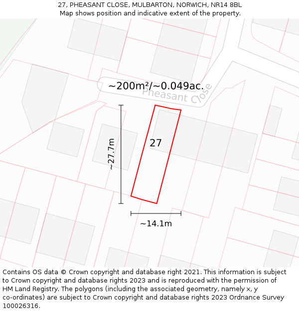 27, PHEASANT CLOSE, MULBARTON, NORWICH, NR14 8BL: Plot and title map