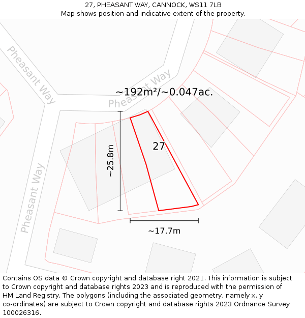 27, PHEASANT WAY, CANNOCK, WS11 7LB: Plot and title map