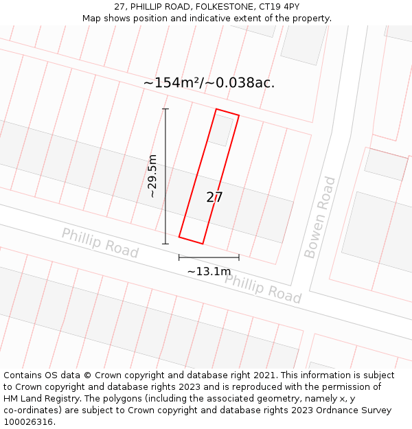 27, PHILLIP ROAD, FOLKESTONE, CT19 4PY: Plot and title map