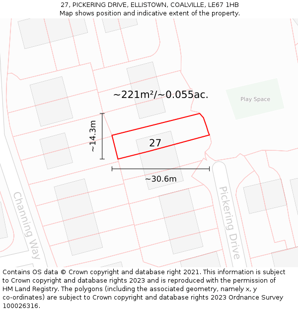 27, PICKERING DRIVE, ELLISTOWN, COALVILLE, LE67 1HB: Plot and title map