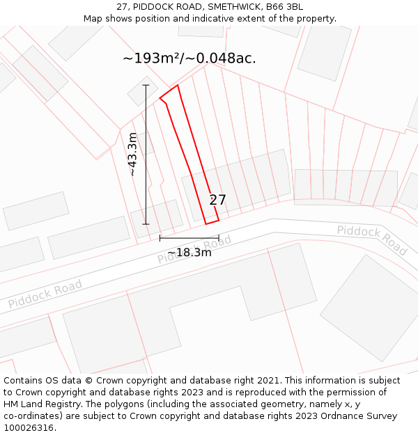 27, PIDDOCK ROAD, SMETHWICK, B66 3BL: Plot and title map