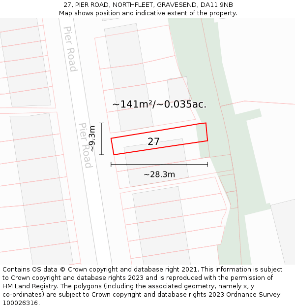 27, PIER ROAD, NORTHFLEET, GRAVESEND, DA11 9NB: Plot and title map