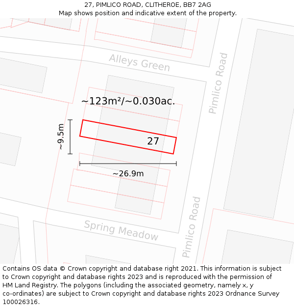 27, PIMLICO ROAD, CLITHEROE, BB7 2AG: Plot and title map
