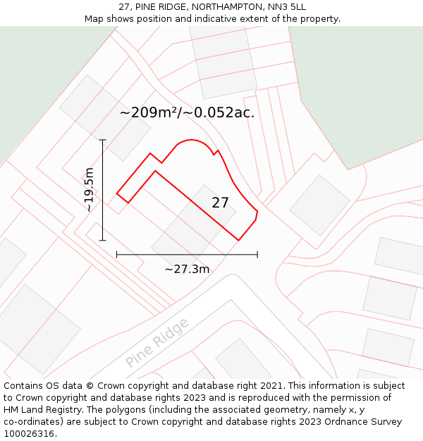 27, PINE RIDGE, NORTHAMPTON, NN3 5LL: Plot and title map