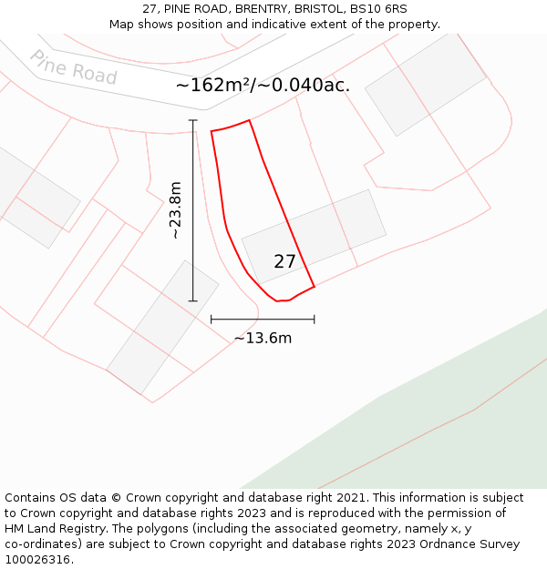 27, PINE ROAD, BRENTRY, BRISTOL, BS10 6RS: Plot and title map