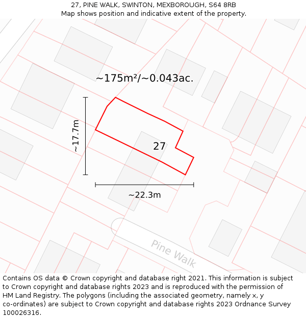 27, PINE WALK, SWINTON, MEXBOROUGH, S64 8RB: Plot and title map