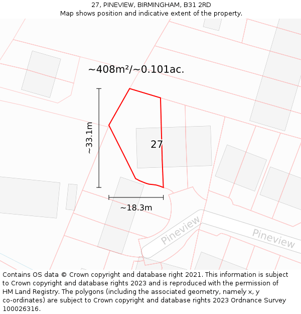 27, PINEVIEW, BIRMINGHAM, B31 2RD: Plot and title map