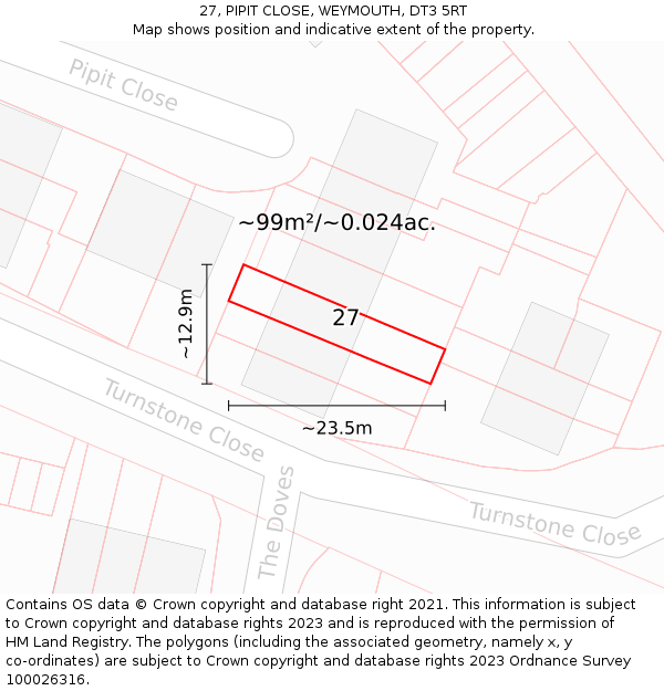 27, PIPIT CLOSE, WEYMOUTH, DT3 5RT: Plot and title map