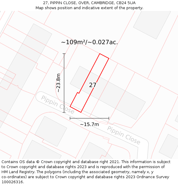 27, PIPPIN CLOSE, OVER, CAMBRIDGE, CB24 5UA: Plot and title map