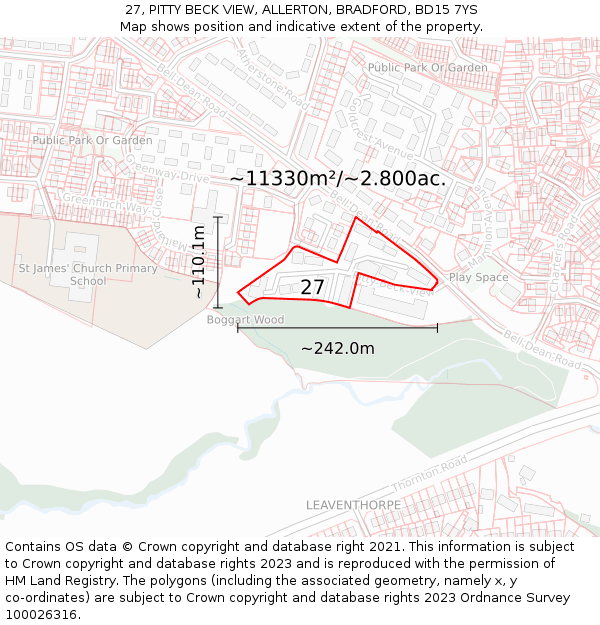 27, PITTY BECK VIEW, ALLERTON, BRADFORD, BD15 7YS: Plot and title map