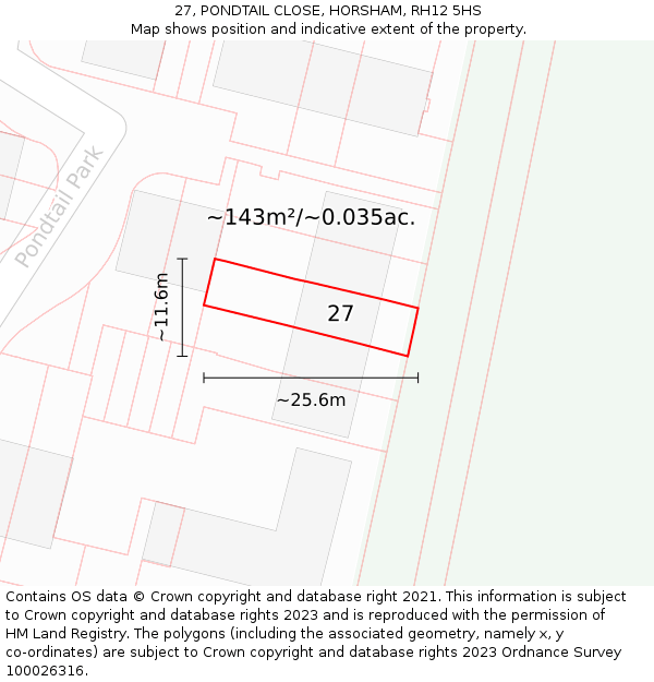 27, PONDTAIL CLOSE, HORSHAM, RH12 5HS: Plot and title map