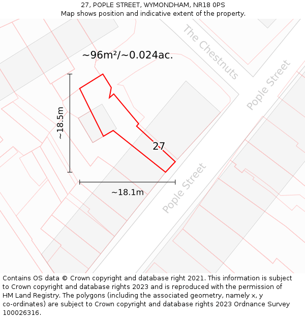 27, POPLE STREET, WYMONDHAM, NR18 0PS: Plot and title map