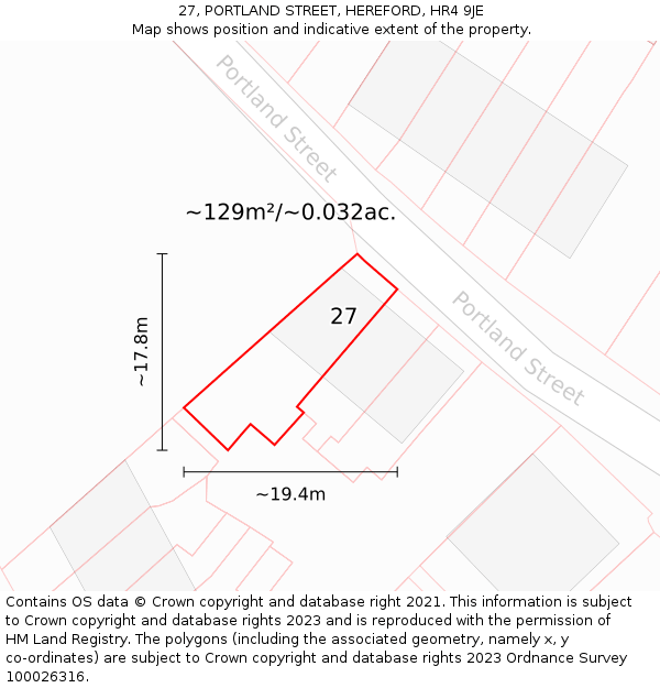 27, PORTLAND STREET, HEREFORD, HR4 9JE: Plot and title map