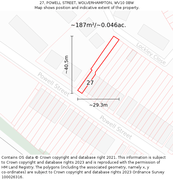 27, POWELL STREET, WOLVERHAMPTON, WV10 0BW: Plot and title map