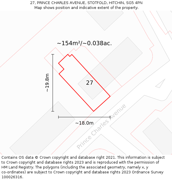27, PRINCE CHARLES AVENUE, STOTFOLD, HITCHIN, SG5 4PN: Plot and title map