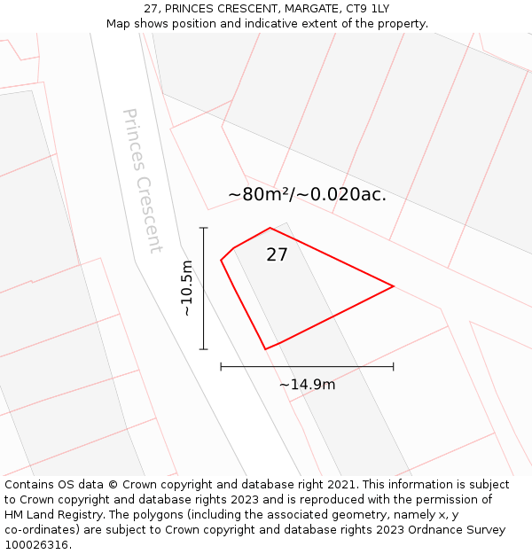27, PRINCES CRESCENT, MARGATE, CT9 1LY: Plot and title map