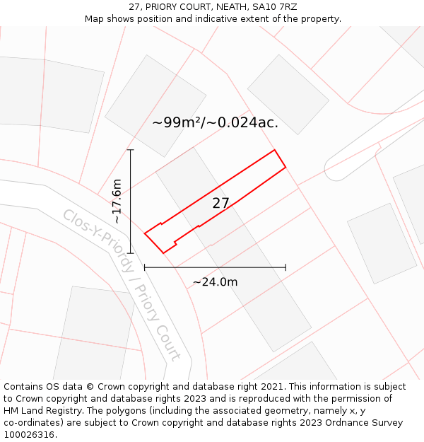27, PRIORY COURT, NEATH, SA10 7RZ: Plot and title map