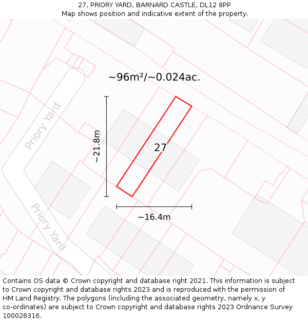 27, PRIORY YARD, BARNARD CASTLE, DL12 8PP: Plot and title map
