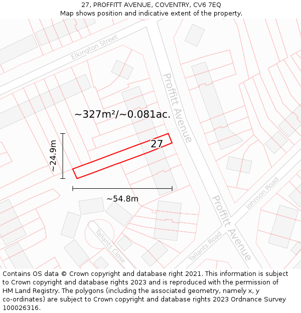 27, PROFFITT AVENUE, COVENTRY, CV6 7EQ: Plot and title map