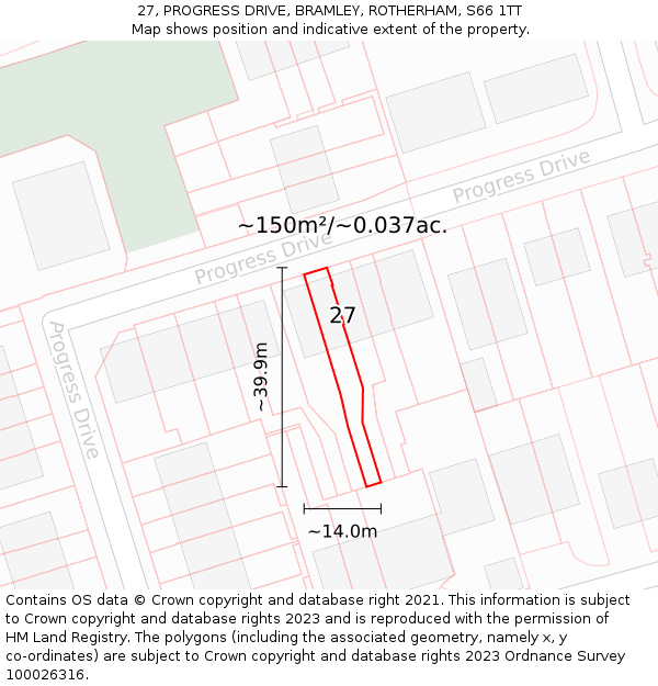 27, PROGRESS DRIVE, BRAMLEY, ROTHERHAM, S66 1TT: Plot and title map