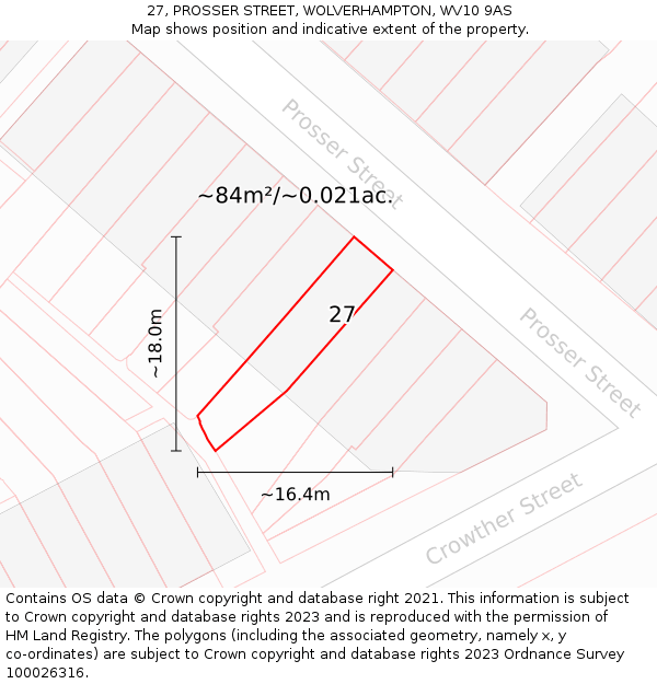 27, PROSSER STREET, WOLVERHAMPTON, WV10 9AS: Plot and title map