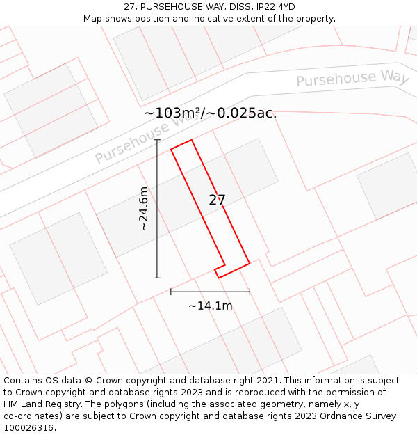 27, PURSEHOUSE WAY, DISS, IP22 4YD: Plot and title map