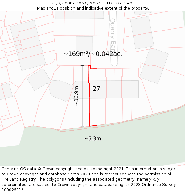27, QUARRY BANK, MANSFIELD, NG18 4AT: Plot and title map