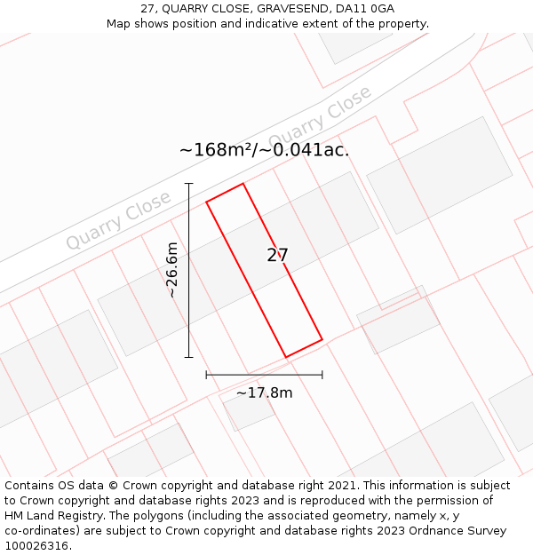 27, QUARRY CLOSE, GRAVESEND, DA11 0GA: Plot and title map