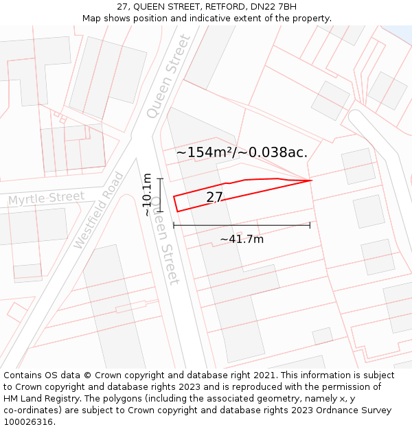 27, QUEEN STREET, RETFORD, DN22 7BH: Plot and title map