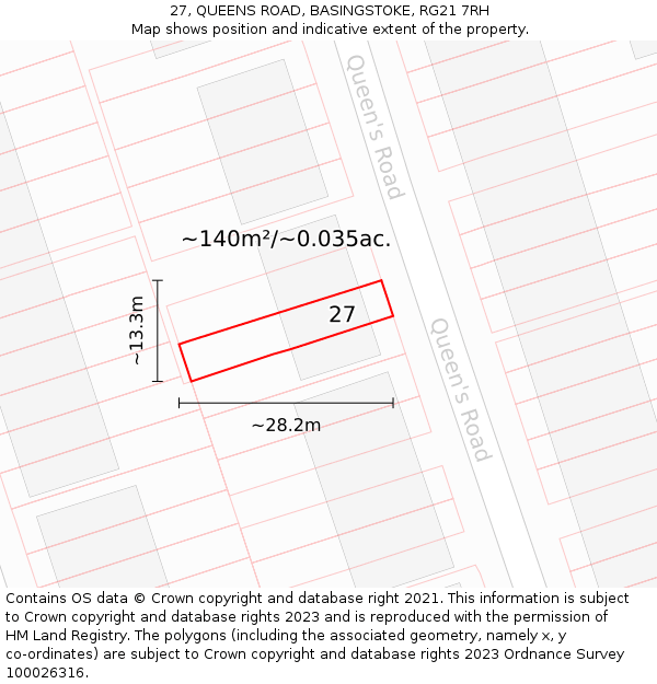 27, QUEENS ROAD, BASINGSTOKE, RG21 7RH: Plot and title map