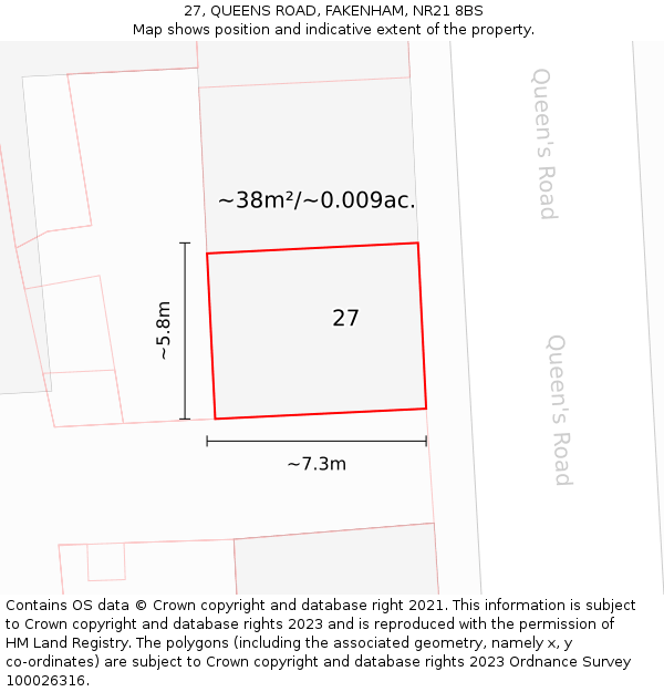 27, QUEENS ROAD, FAKENHAM, NR21 8BS: Plot and title map