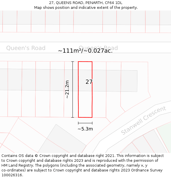 27, QUEENS ROAD, PENARTH, CF64 1DL: Plot and title map