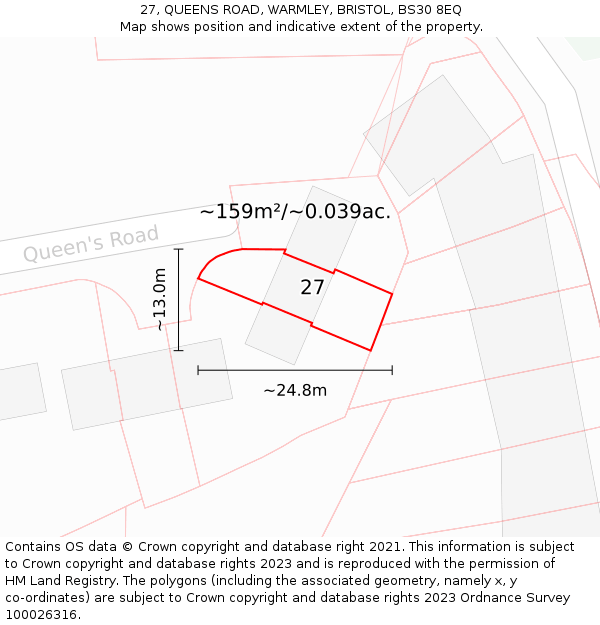 27, QUEENS ROAD, WARMLEY, BRISTOL, BS30 8EQ: Plot and title map