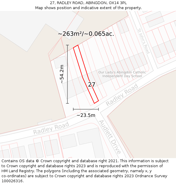 27, RADLEY ROAD, ABINGDON, OX14 3PL: Plot and title map