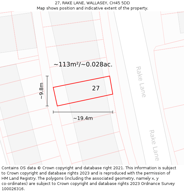 27, RAKE LANE, WALLASEY, CH45 5DD: Plot and title map