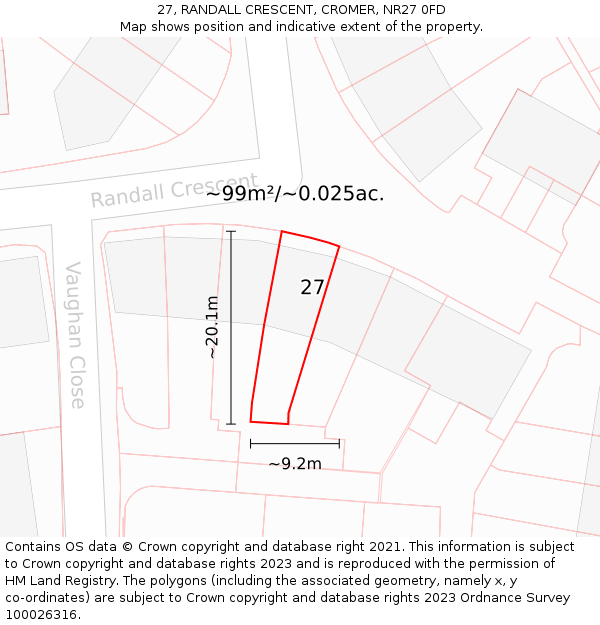 27, RANDALL CRESCENT, CROMER, NR27 0FD: Plot and title map