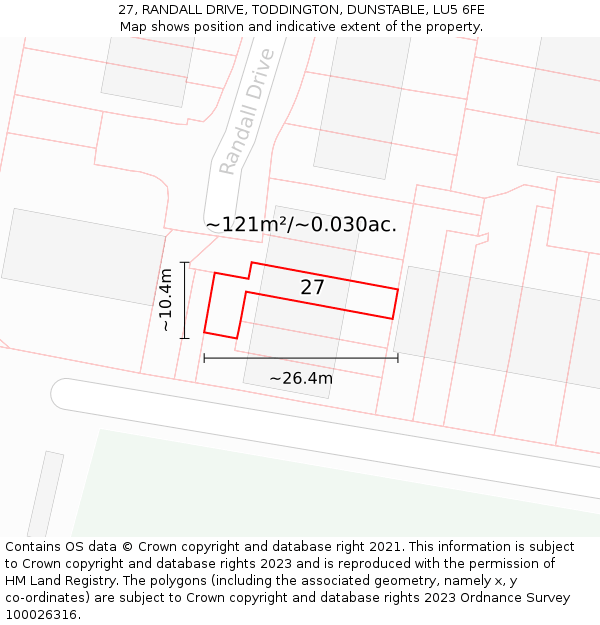 27, RANDALL DRIVE, TODDINGTON, DUNSTABLE, LU5 6FE: Plot and title map