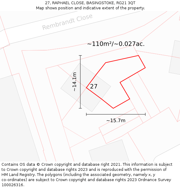 27, RAPHAEL CLOSE, BASINGSTOKE, RG21 3QT: Plot and title map