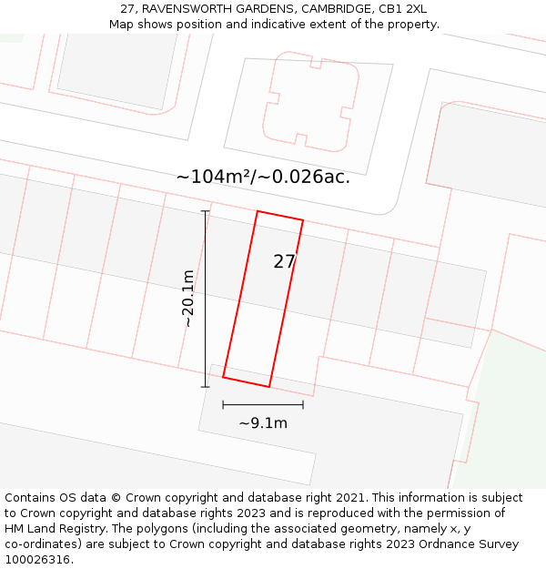 27, RAVENSWORTH GARDENS, CAMBRIDGE, CB1 2XL: Plot and title map
