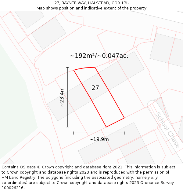27, RAYNER WAY, HALSTEAD, CO9 1BU: Plot and title map