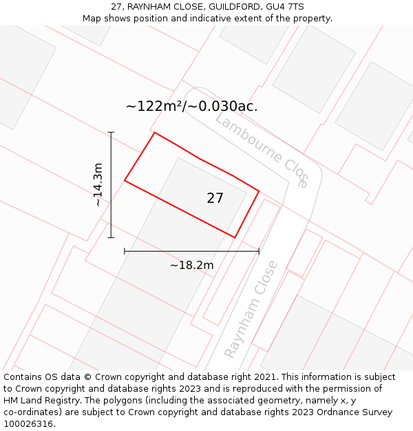 27, RAYNHAM CLOSE, GUILDFORD, GU4 7TS: Plot and title map