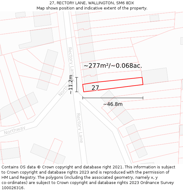 27, RECTORY LANE, WALLINGTON, SM6 8DX: Plot and title map