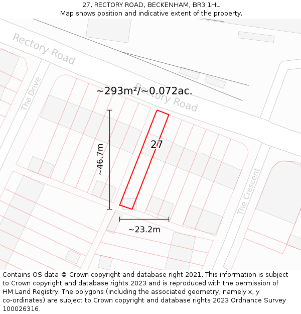 27, RECTORY ROAD, BECKENHAM, BR3 1HL: Plot and title map