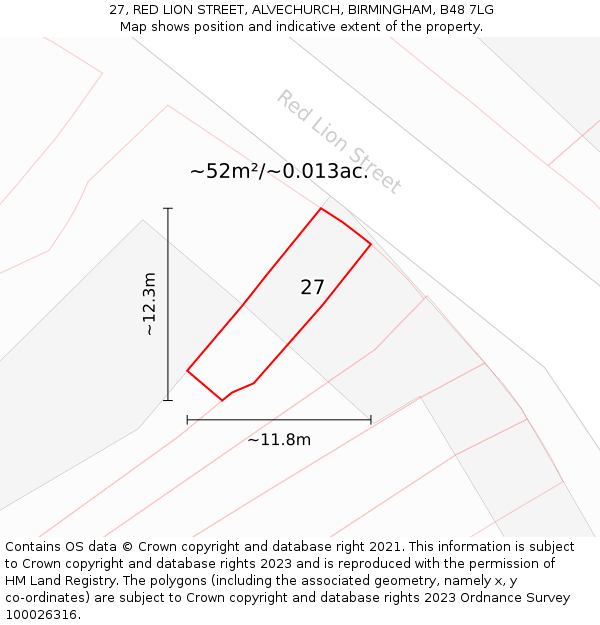 27, RED LION STREET, ALVECHURCH, BIRMINGHAM, B48 7LG: Plot and title map
