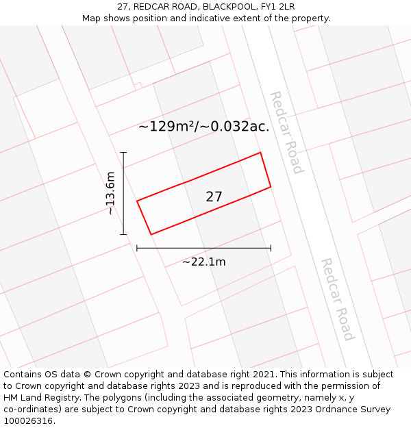 27, REDCAR ROAD, BLACKPOOL, FY1 2LR: Plot and title map