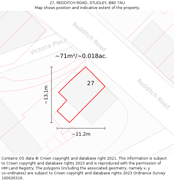 27, REDDITCH ROAD, STUDLEY, B80 7AU: Plot and title map