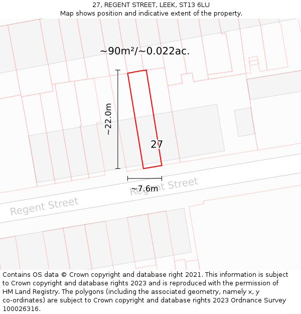 27, REGENT STREET, LEEK, ST13 6LU: Plot and title map