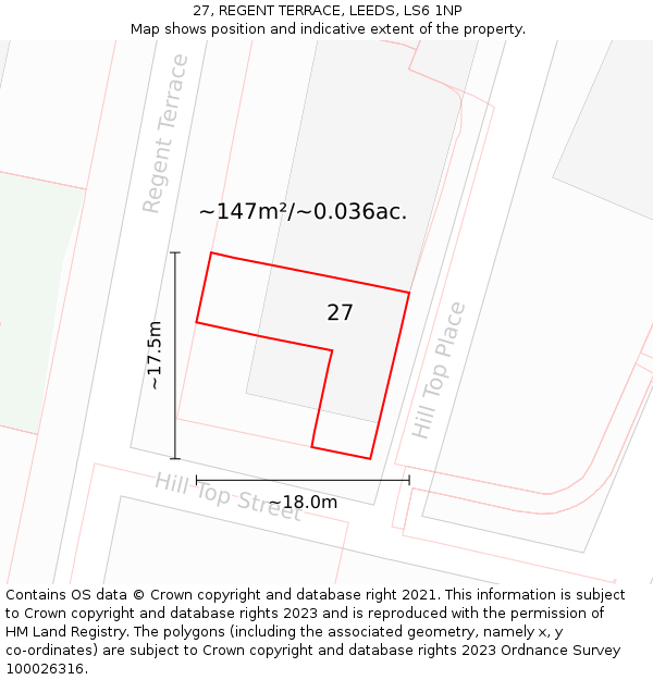 27, REGENT TERRACE, LEEDS, LS6 1NP: Plot and title map