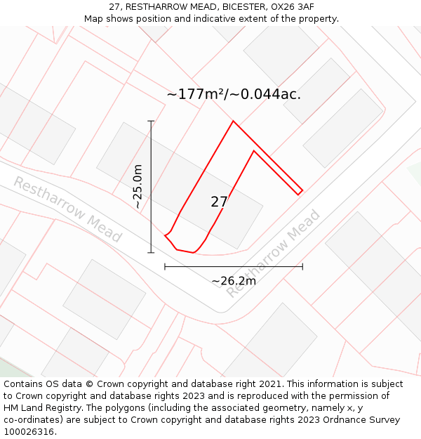 27, RESTHARROW MEAD, BICESTER, OX26 3AF: Plot and title map